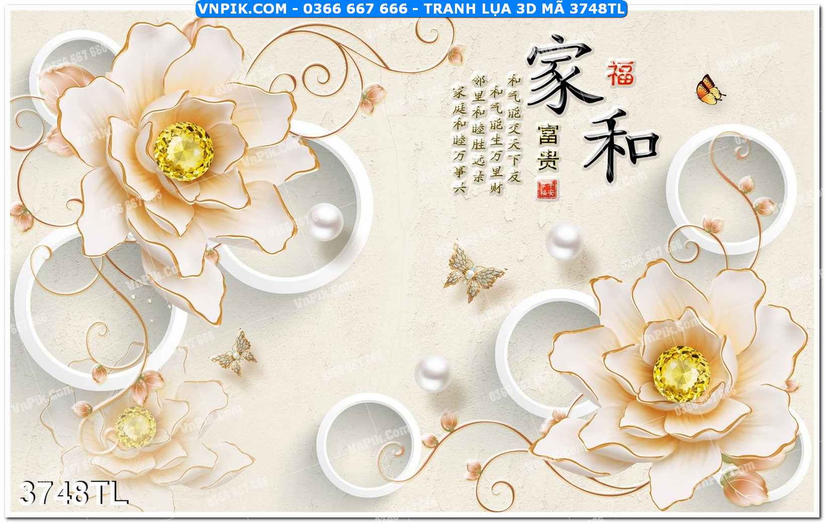 Tranh lụa 3D – Tranh trang trí dán tường 3748TL