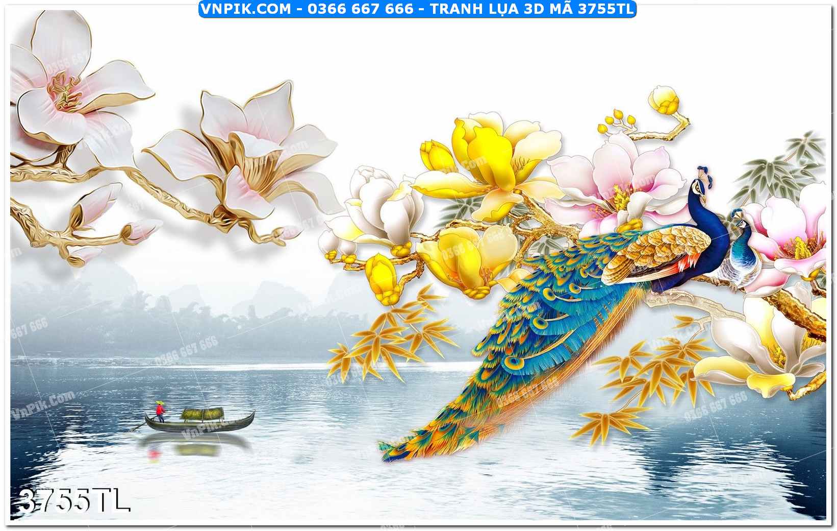 Tranh lụa 3D – Tranh trang trí dán tường 3755TL