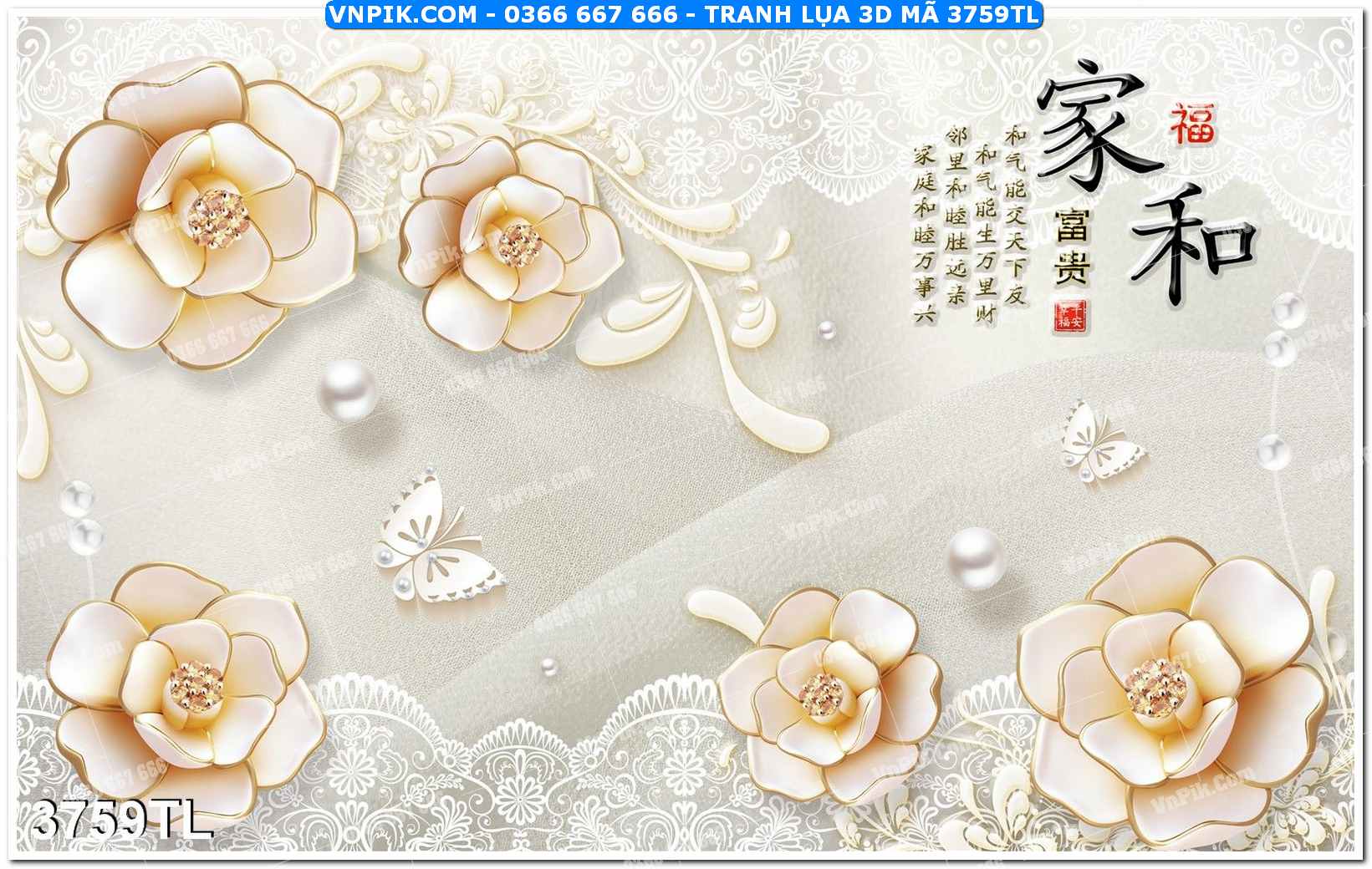 Tranh lụa 3D – Tranh trang trí dán tường 3759TL