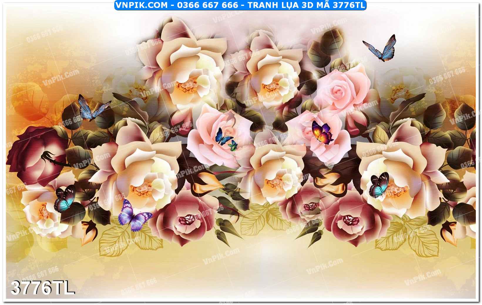 Tranh lụa 3D – Tranh trang trí dán tường 3776TL