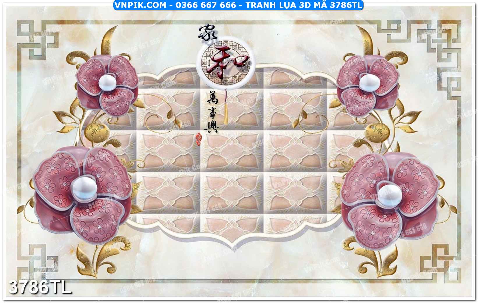 Tranh lụa 3D – Tranh trang trí dán tường 3786TL