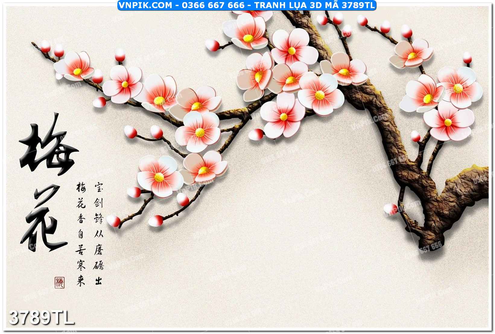 Tranh lụa 3D – Tranh trang trí dán tường 3789TL