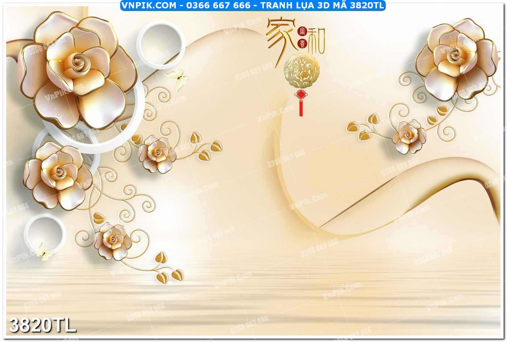 Tranh lụa 3D – Tranh trang trí dán tường 3820TL