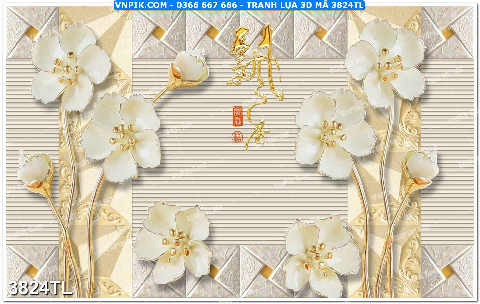 Tranh lụa 3D – Tranh trang trí dán tường 3824TL