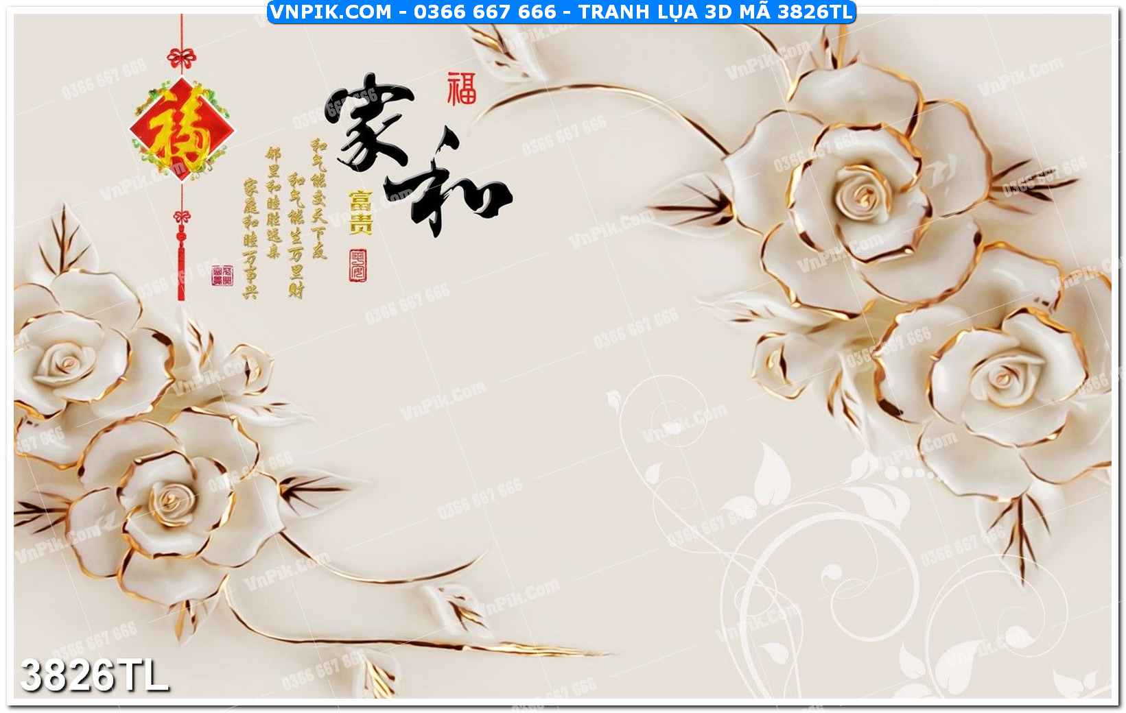 Tranh lụa 3D – Tranh trang trí dán tường 3826TL