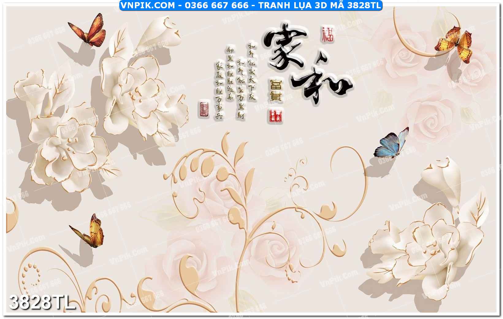 Tranh lụa 3D – Tranh trang trí dán tường 3828TL