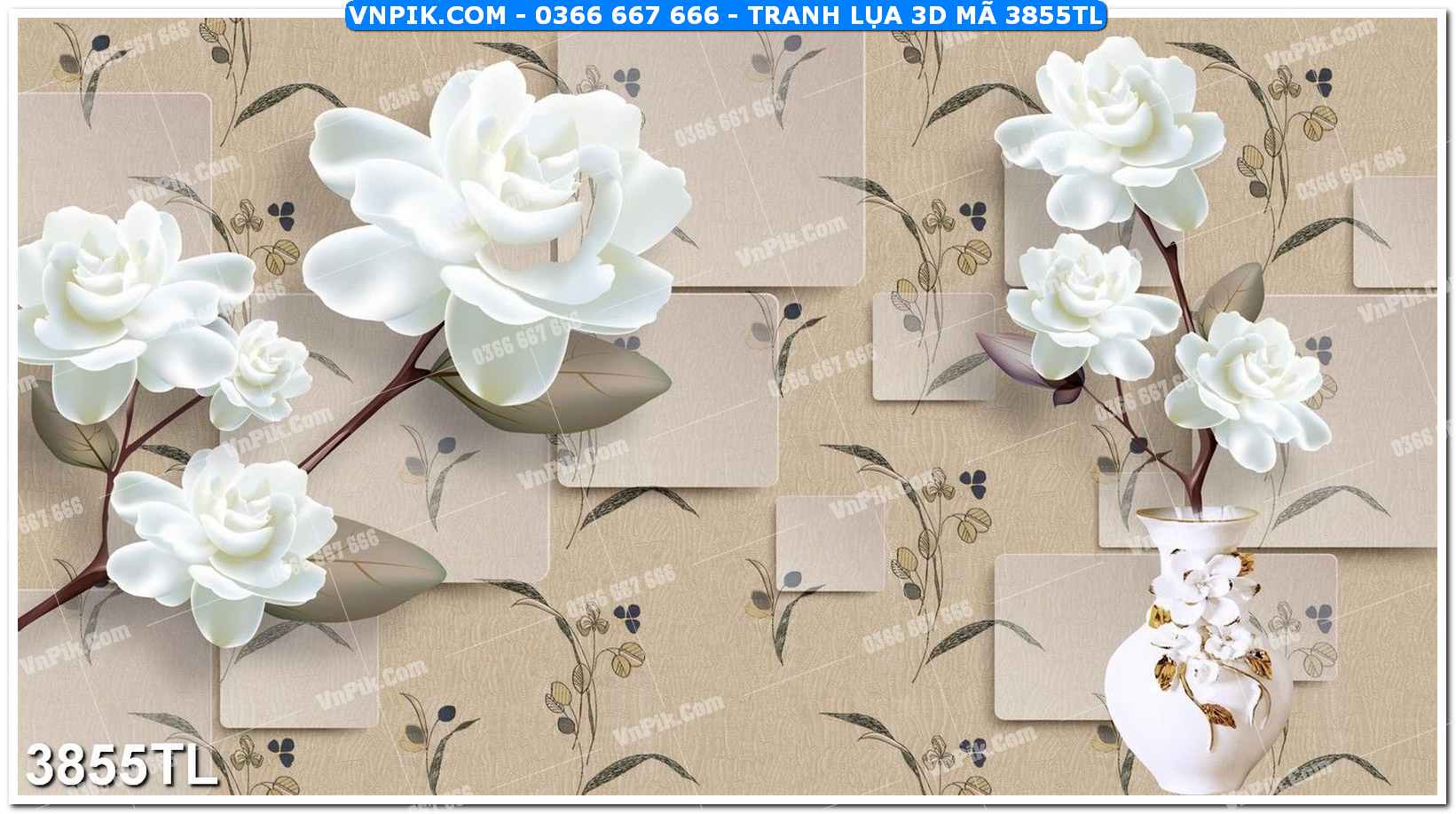 Tranh lụa 3D – Tranh trang trí dán tường 3855TL