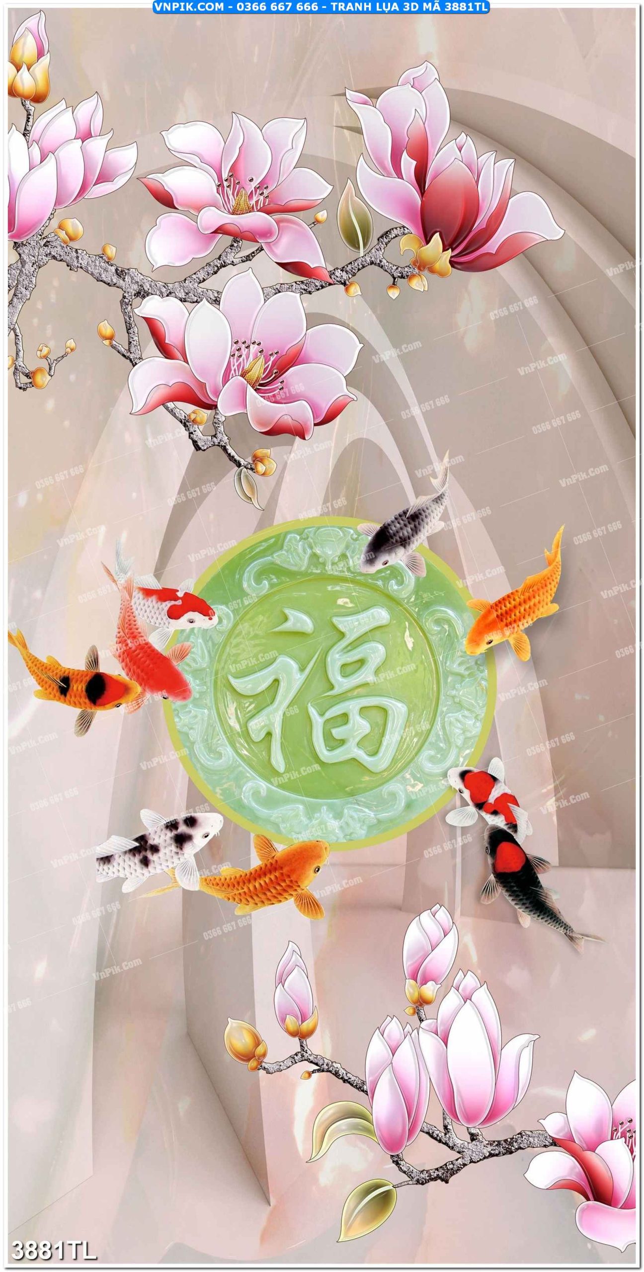 Tranh lụa 3D – Tranh trang trí dán tường 3881TL