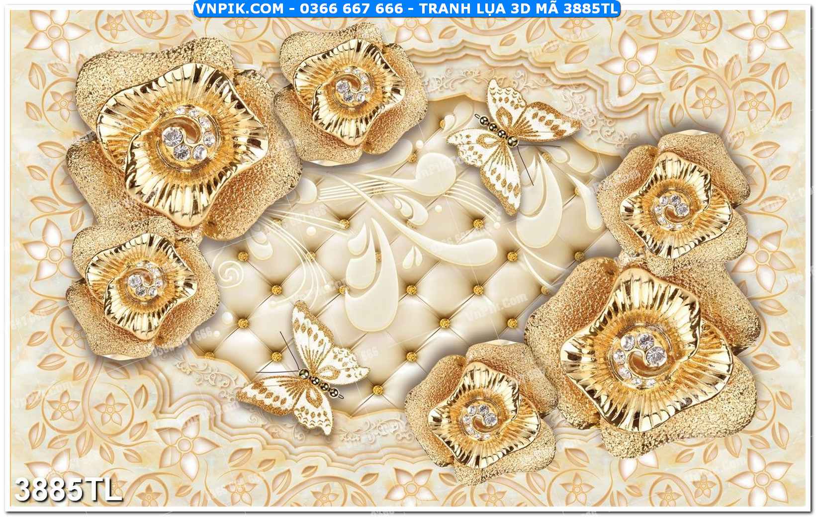 Tranh lụa 3D – Tranh trang trí dán tường 3885TL