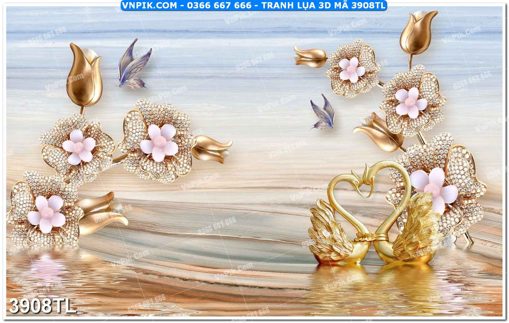 Tranh lụa 3D – Tranh trang trí dán tường 3908TL