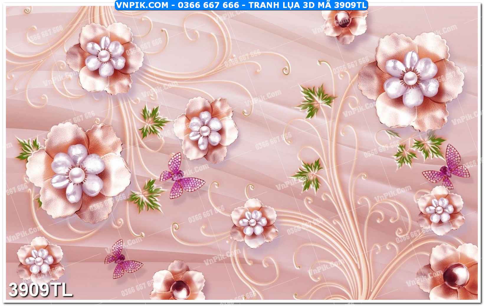 Tranh lụa 3D – Tranh trang trí dán tường 3909TL