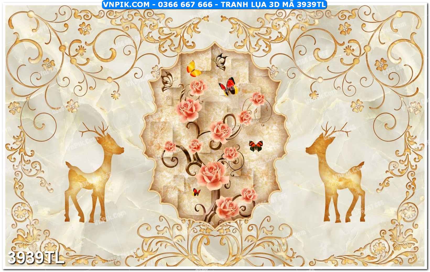 Tranh lụa 3D – Tranh trang trí dán tường 3939TL