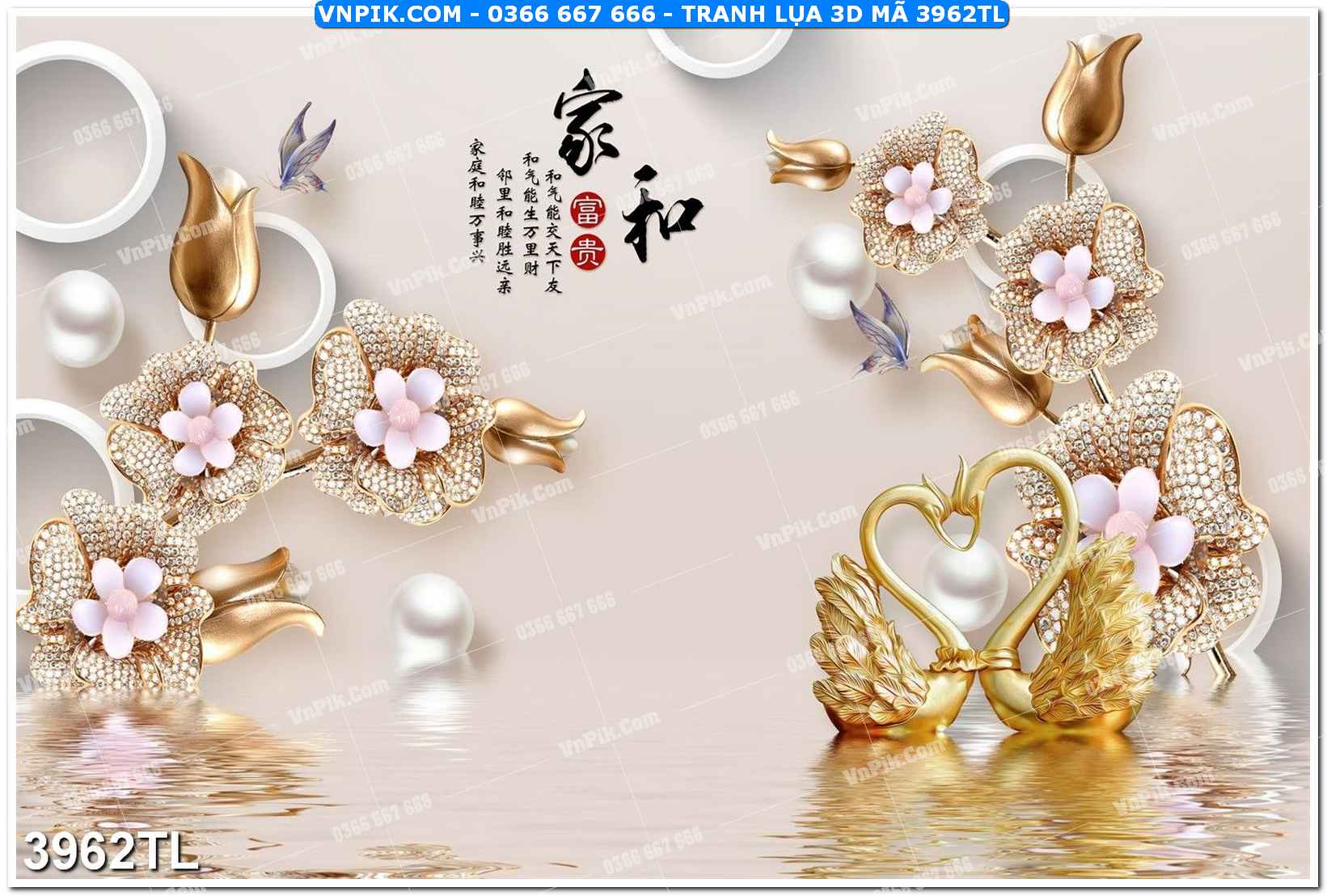 Tranh lụa 3D – Tranh trang trí dán tường 3962TL