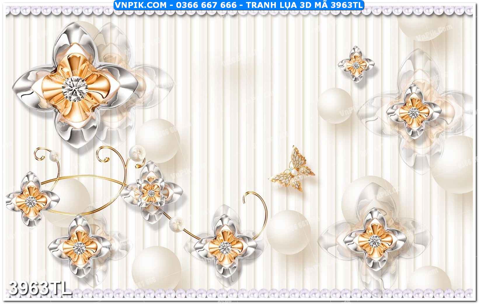 Tranh lụa 3D – Tranh trang trí dán tường 3963TL