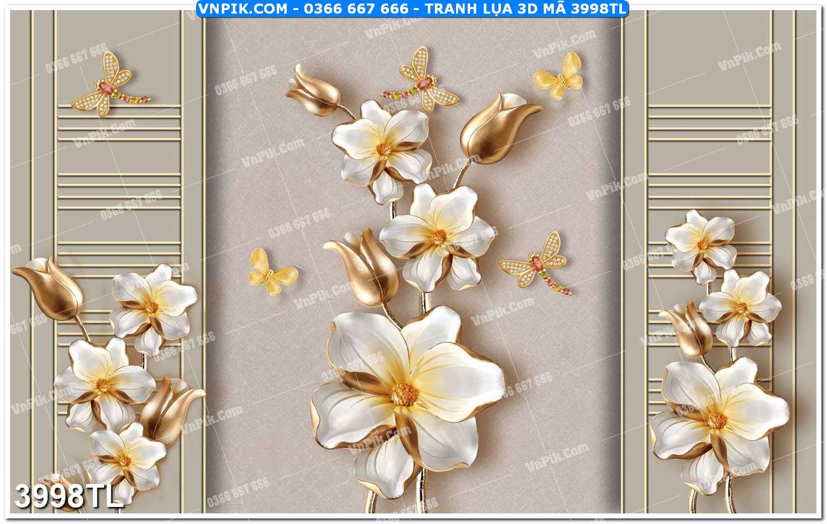 Tranh lụa 3D – Tranh trang trí dán tường 3998TL