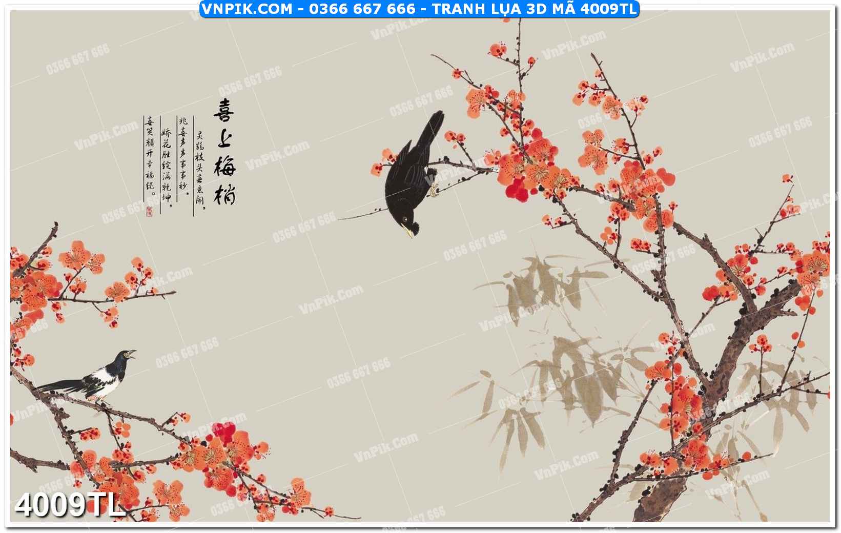 Tranh lụa 3D – Tranh trang trí dán tường 4009TL