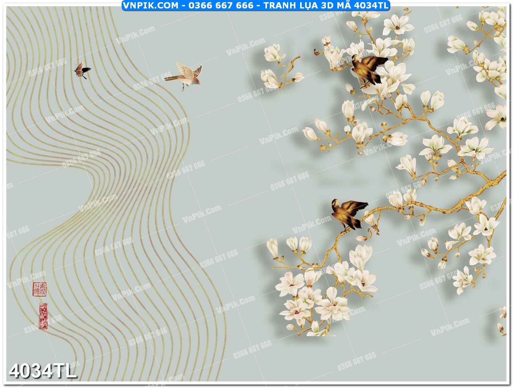 Tranh lụa 3D – Tranh trang trí dán tường 4034TL