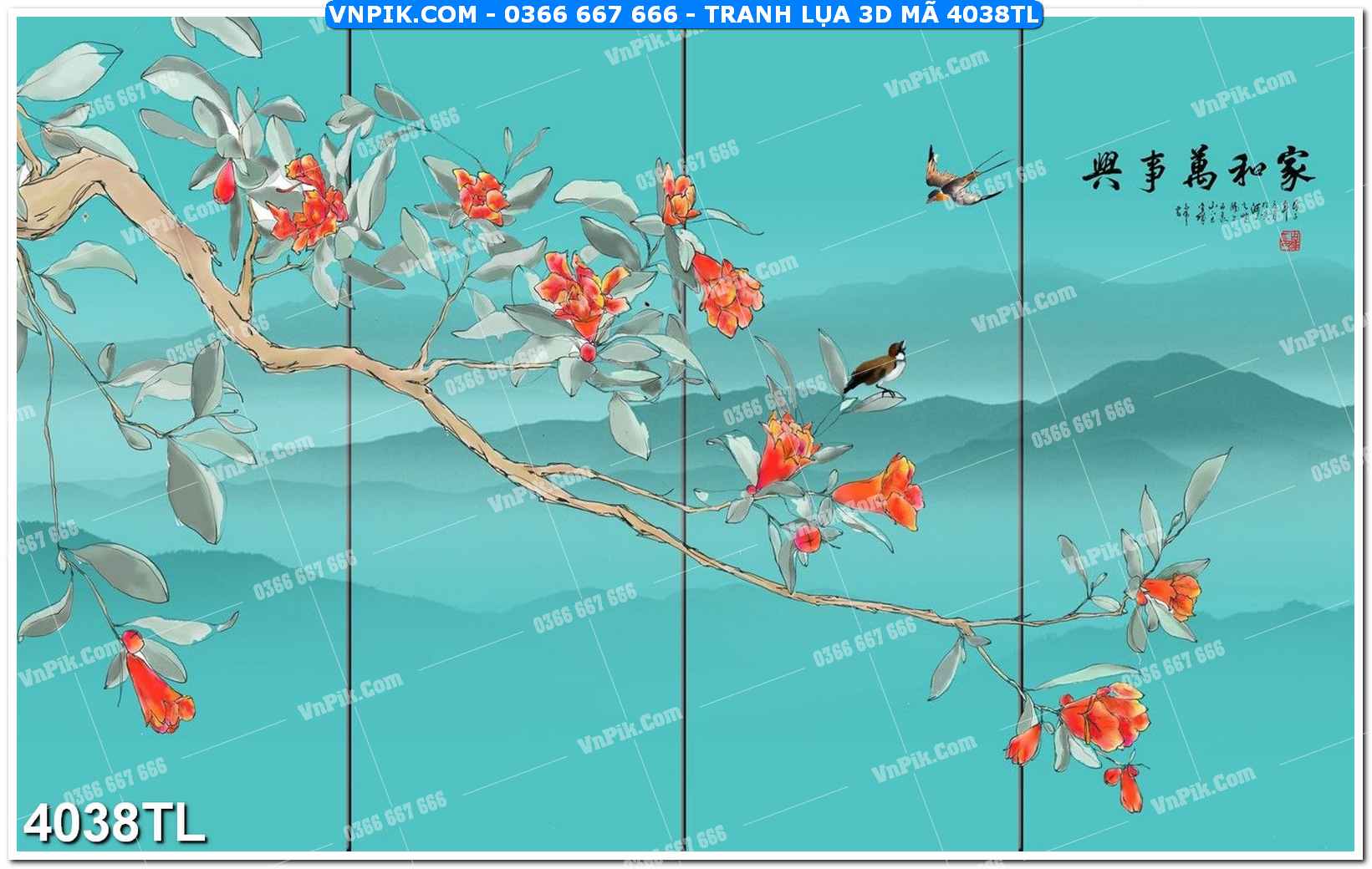 Tranh lụa 3D – Tranh trang trí dán tường 4038TL