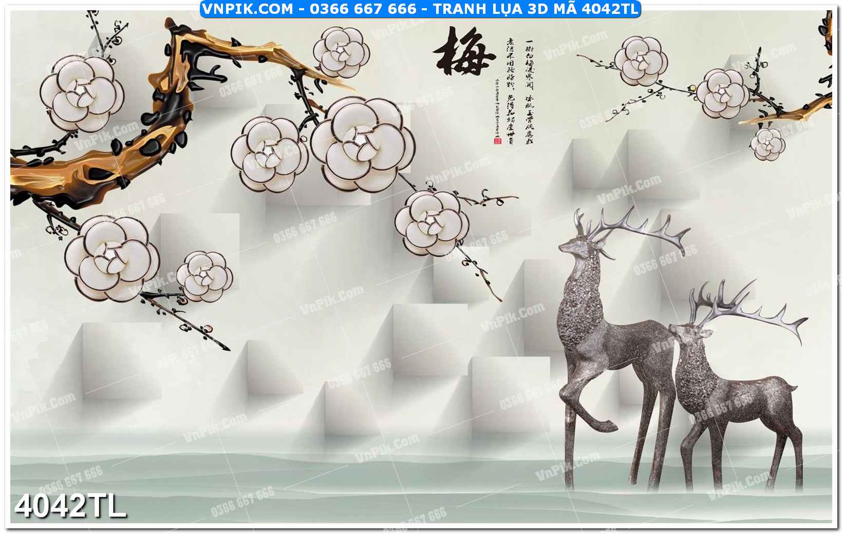 Tranh lụa 3D – Tranh trang trí dán tường 4042TL