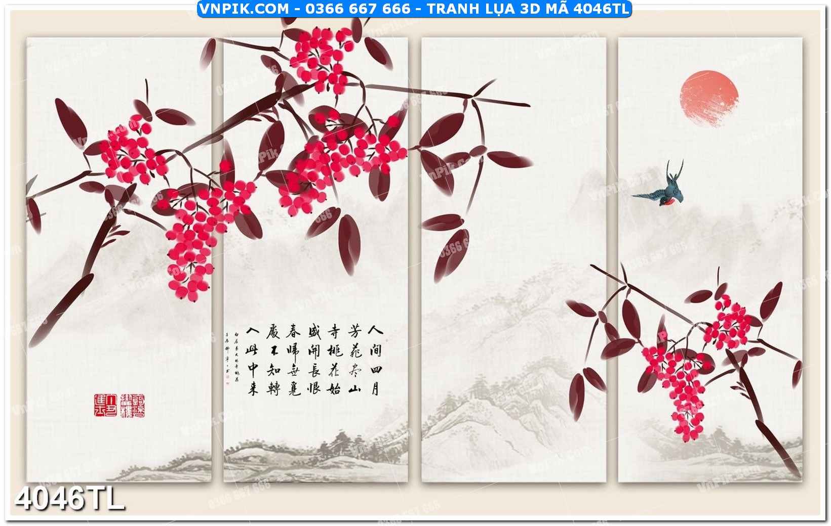 Tranh lụa 3D – Tranh trang trí dán tường 4046TL