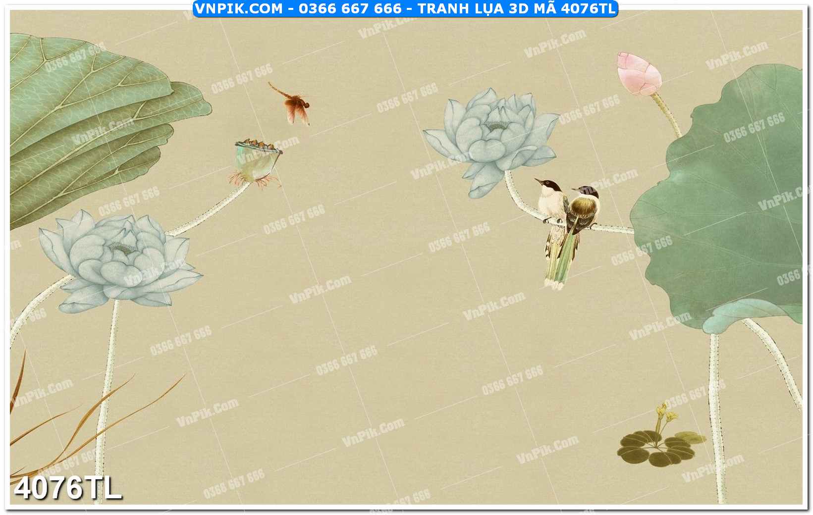 Tranh lụa 3D – Tranh trang trí dán tường 4076TL