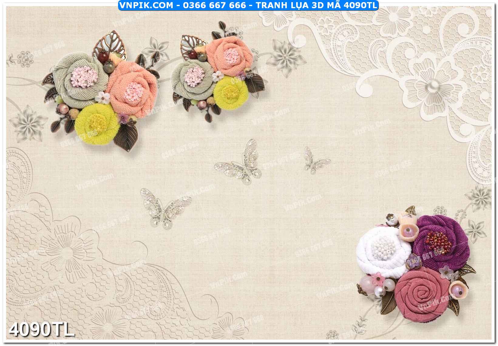 Tranh lụa 3D – Tranh trang trí dán tường 4090TL