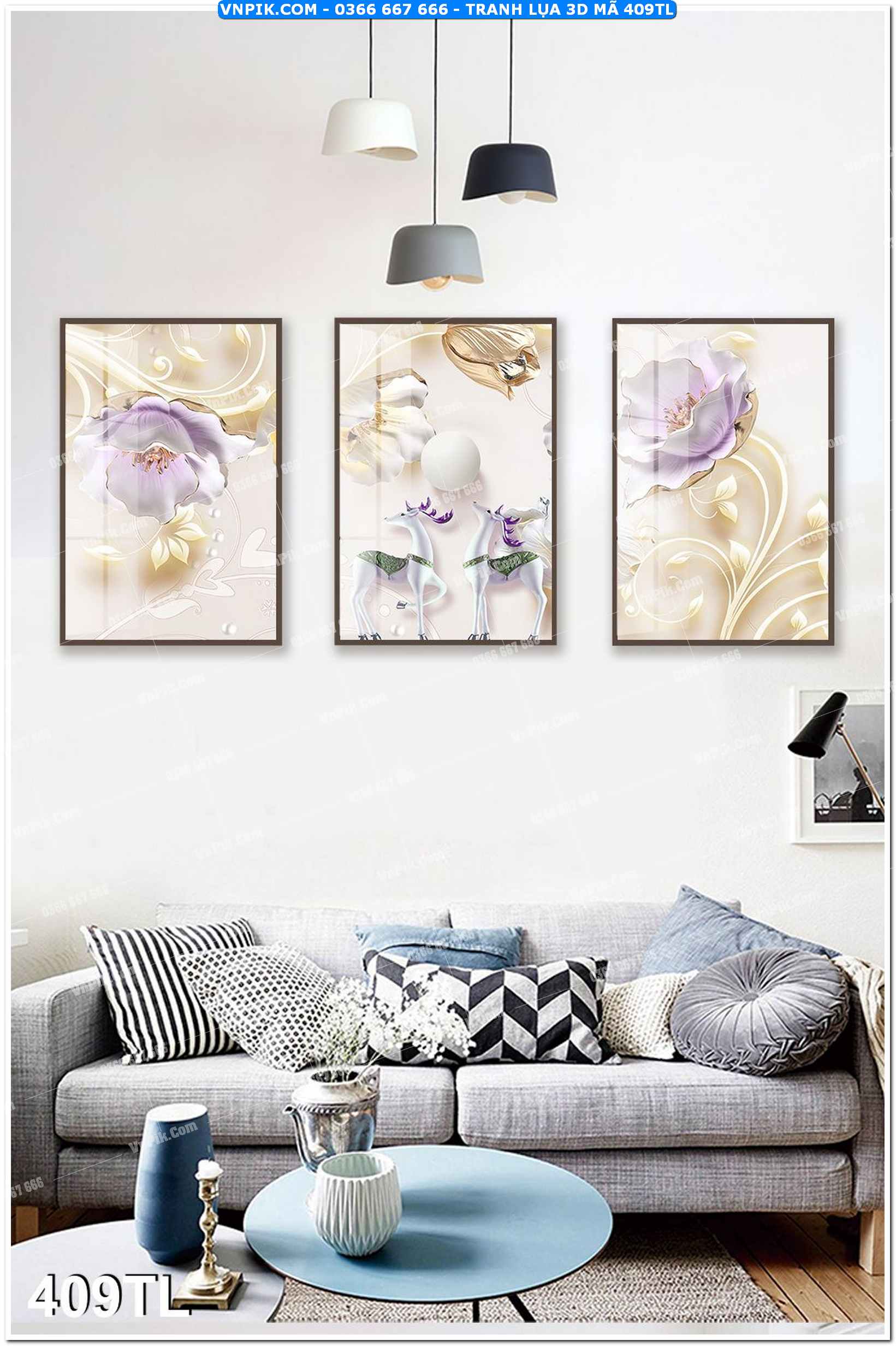 Tranh lụa 3D – Tranh trang trí dán tường 409TL