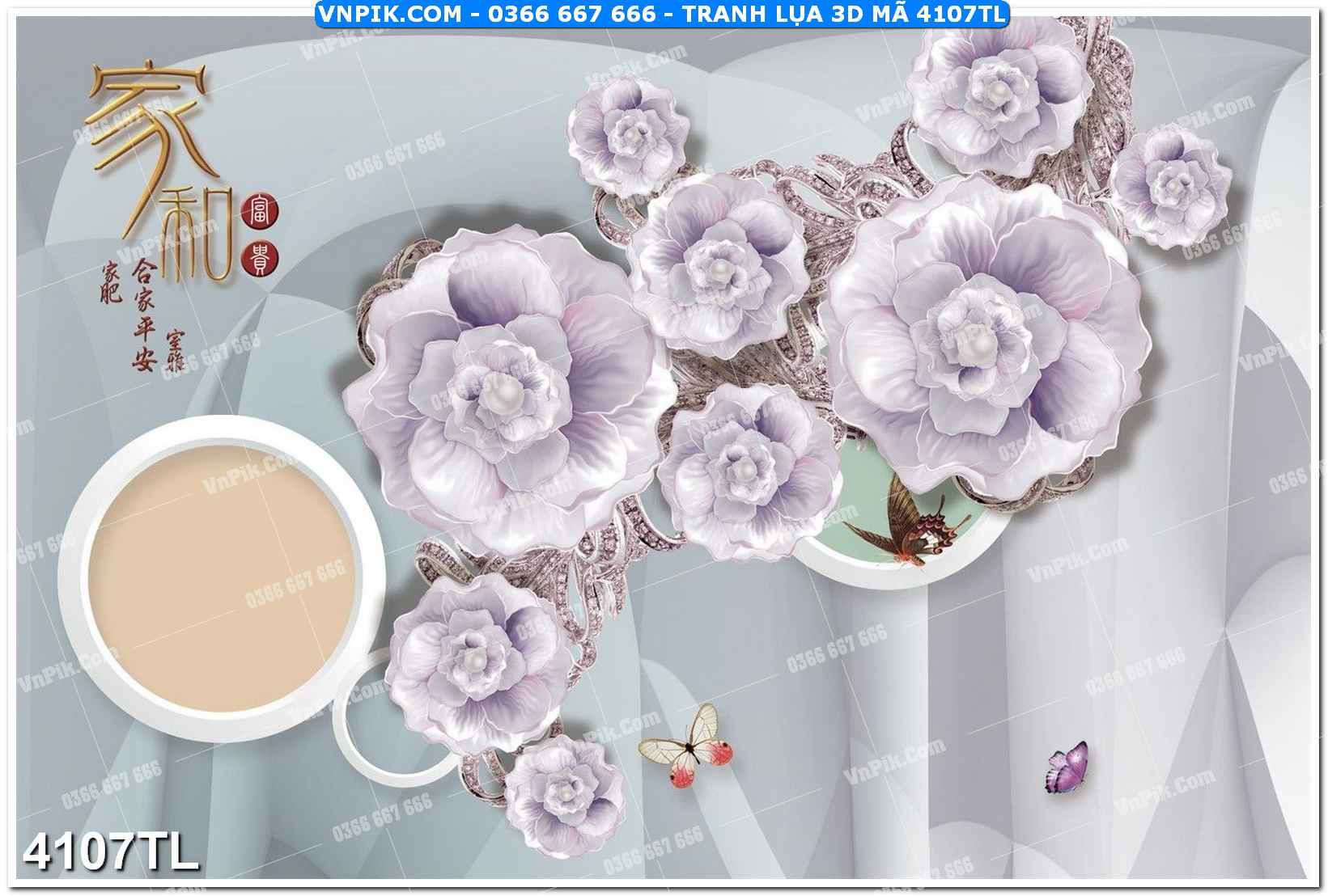 Tranh lụa 3D – Tranh trang trí dán tường 4107TL