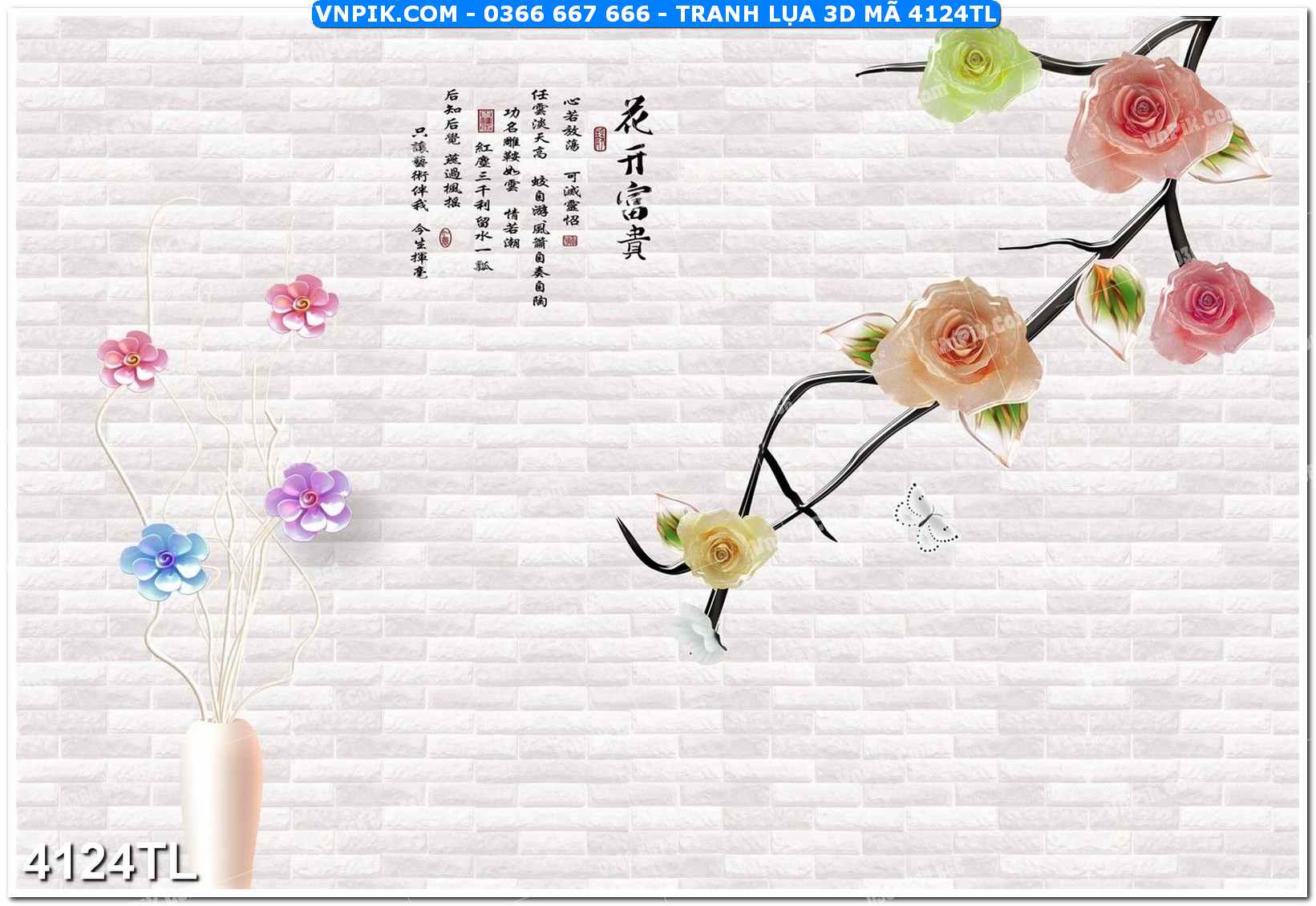 Tranh lụa 3D – Tranh trang trí dán tường 4124TL