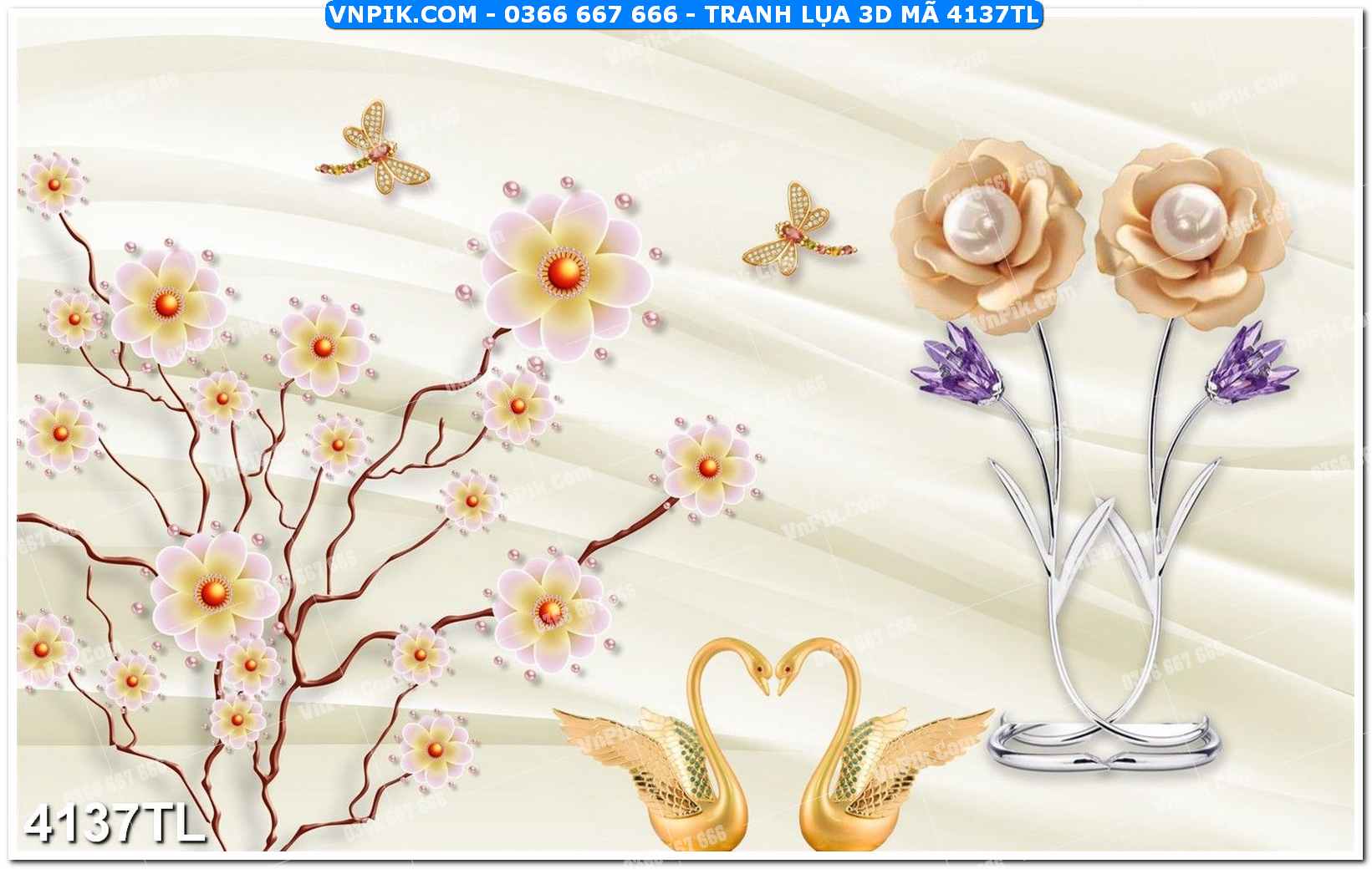 Tranh lụa 3D – Tranh trang trí dán tường 4137TL