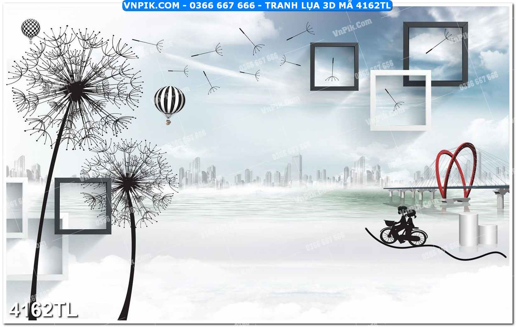 Tranh lụa 3D – Tranh trang trí dán tường 4162TL