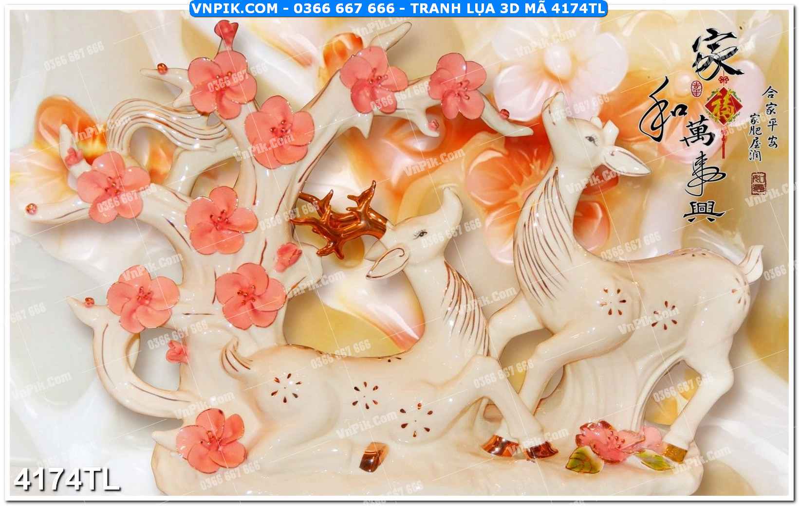 Tranh lụa 3D – Tranh trang trí dán tường 4174TL