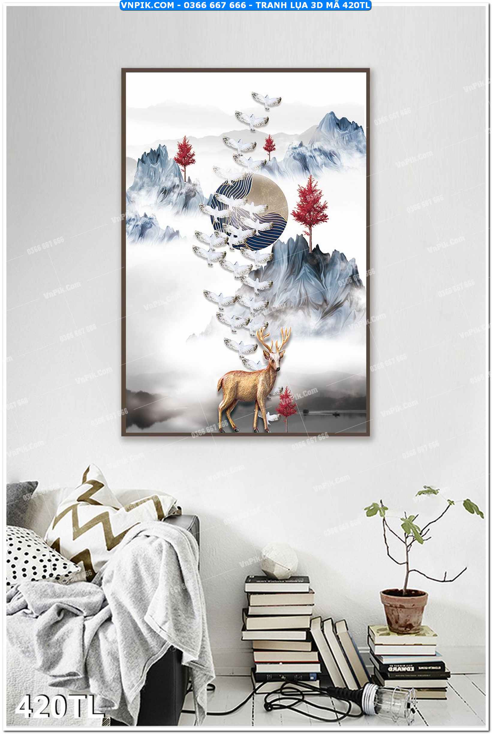 Tranh lụa 3D – Tranh trang trí dán tường 420TL