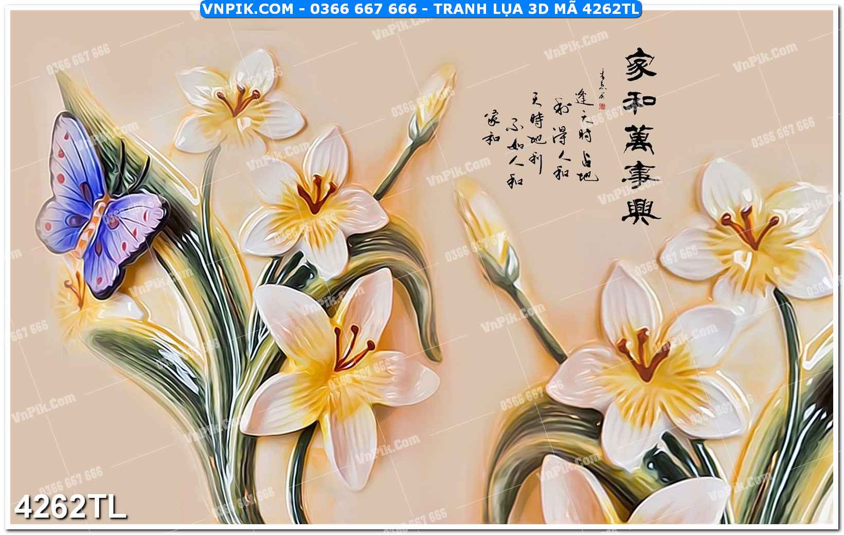 Tranh lụa 3D – Tranh trang trí dán tường 4262TL