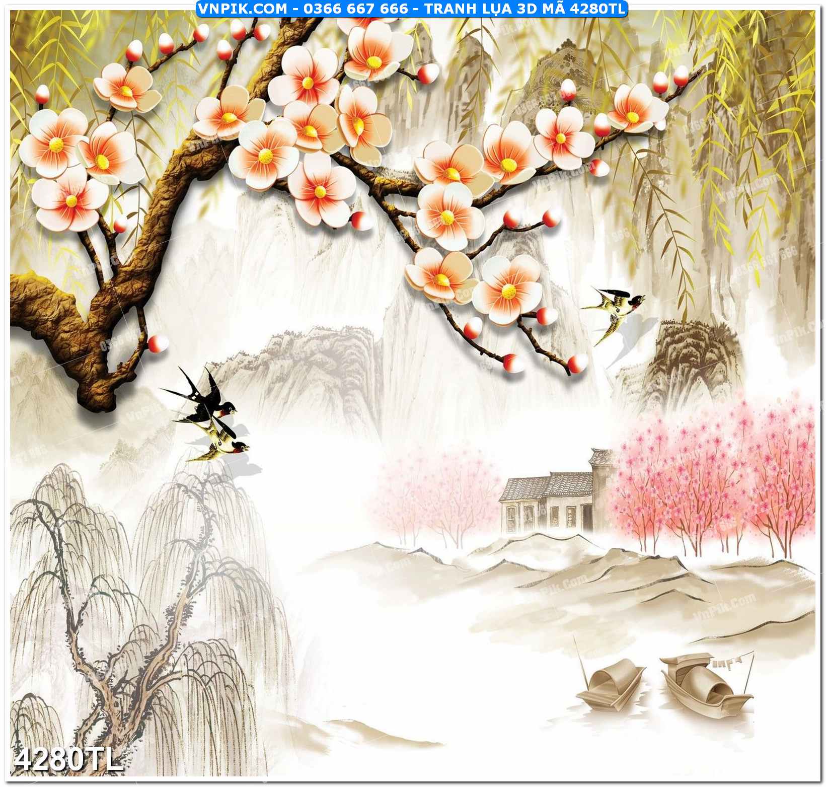 Tranh lụa 3D – Tranh trang trí dán tường 4280TL