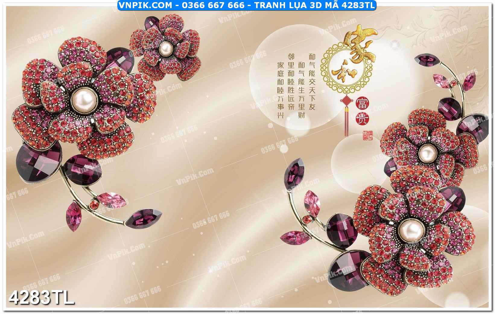 Tranh lụa 3D – Tranh trang trí dán tường 4283TL