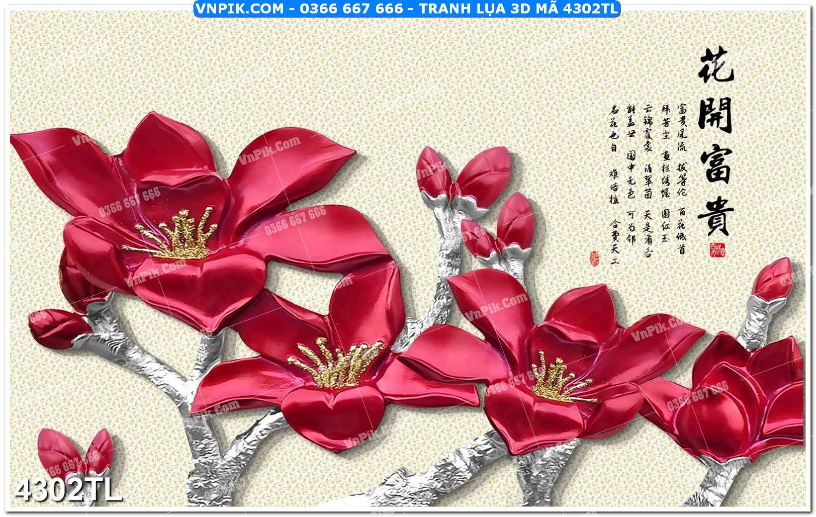 Tranh lụa 3D – Tranh trang trí dán tường 4302TL