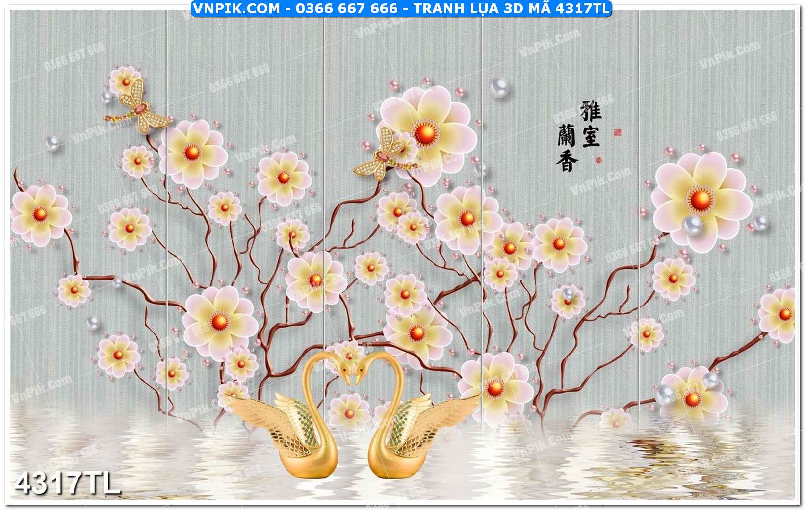 Tranh lụa 3D – Tranh trang trí dán tường 4317TL