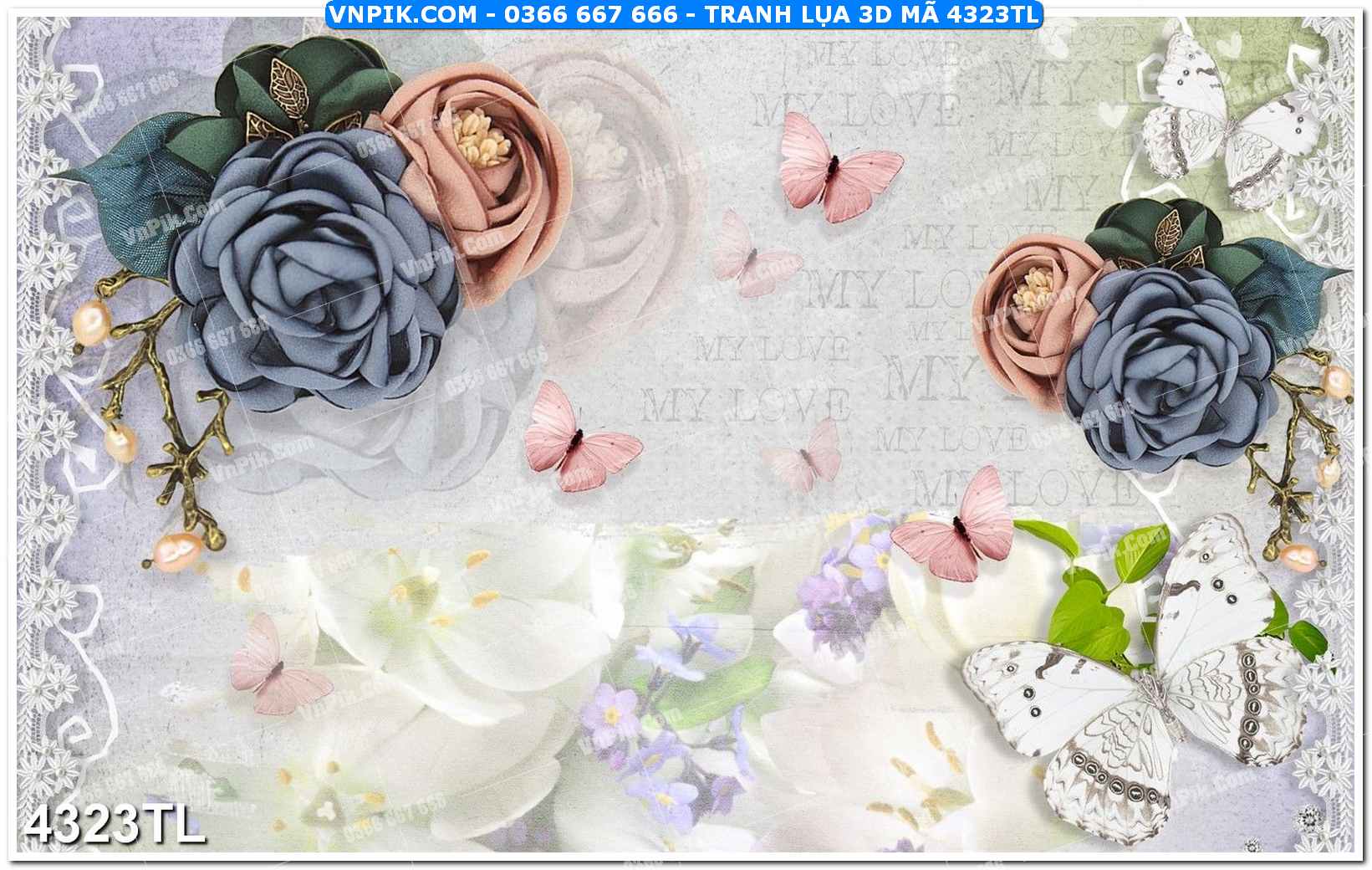 Tranh lụa 3D – Tranh trang trí dán tường 4323TL