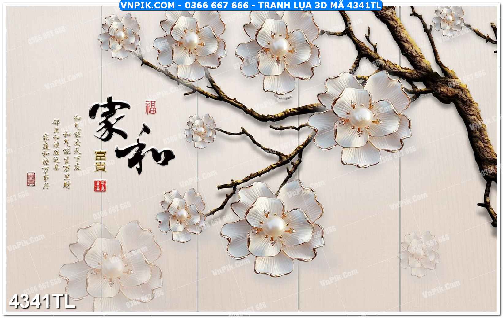 Tranh lụa 3D – Tranh trang trí dán tường 4341TL