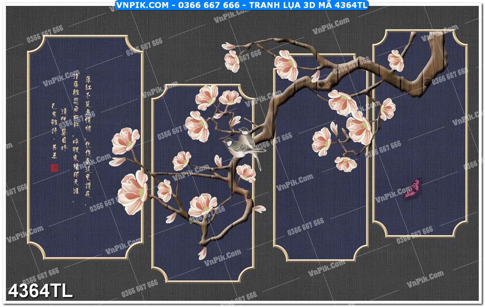 Tranh lụa 3D – Tranh trang trí dán tường 4364TL