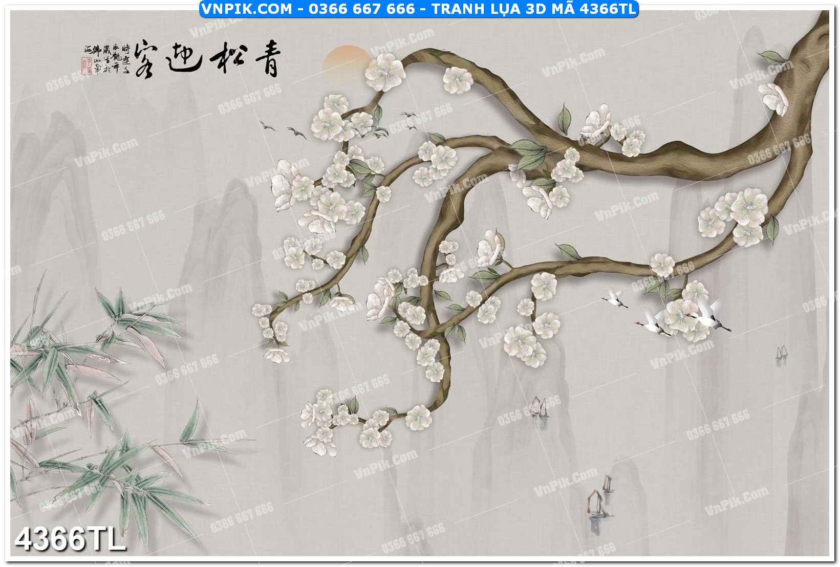 Tranh lụa 3D – Tranh trang trí dán tường 4366TL