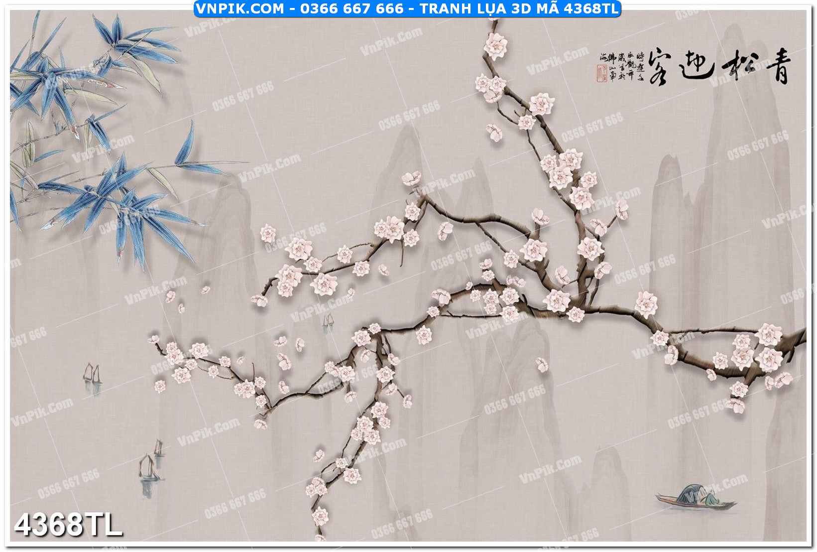 Tranh lụa 3D – Tranh trang trí dán tường 4368TL