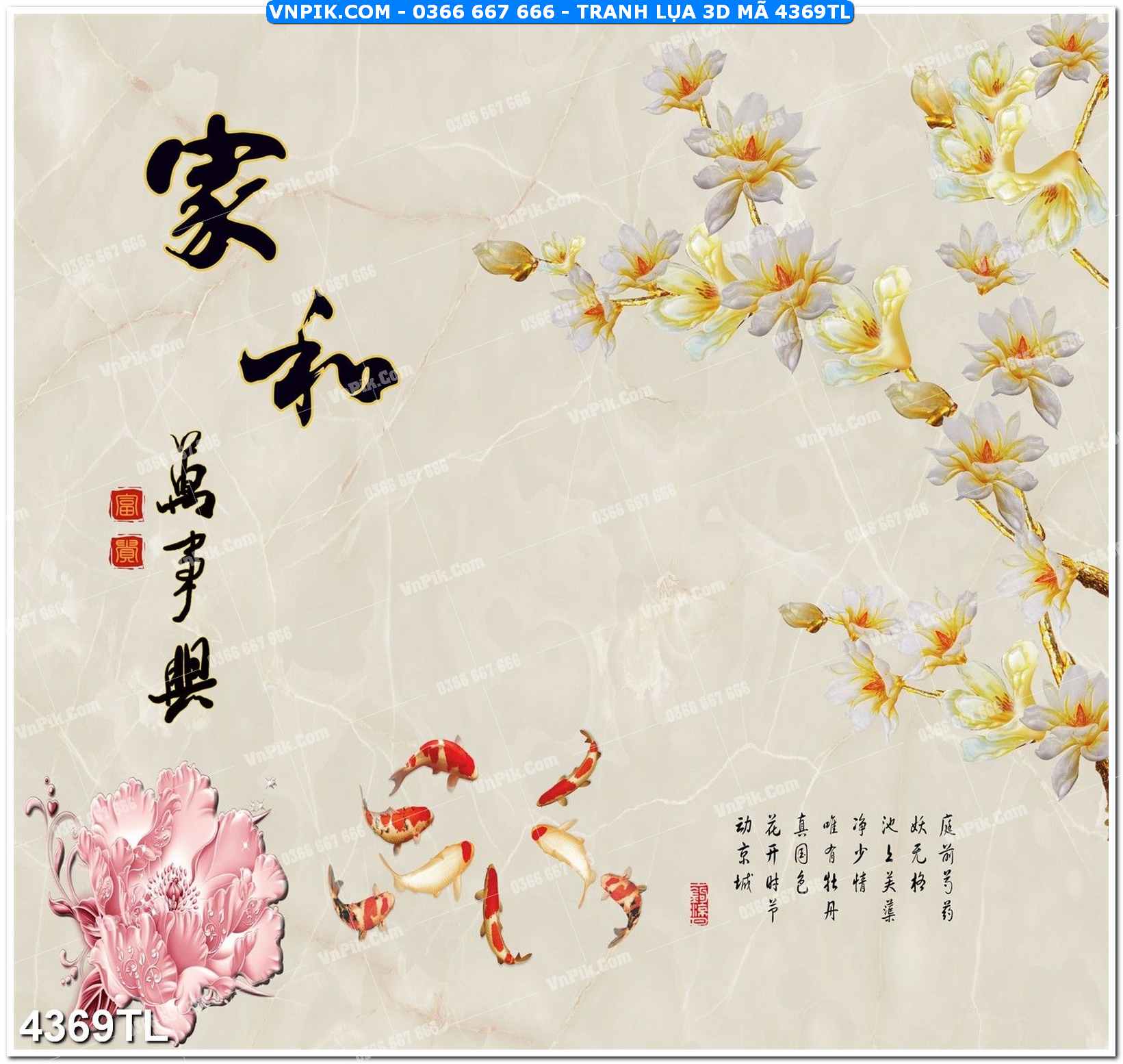 Tranh lụa 3D – Tranh trang trí dán tường 4369TL