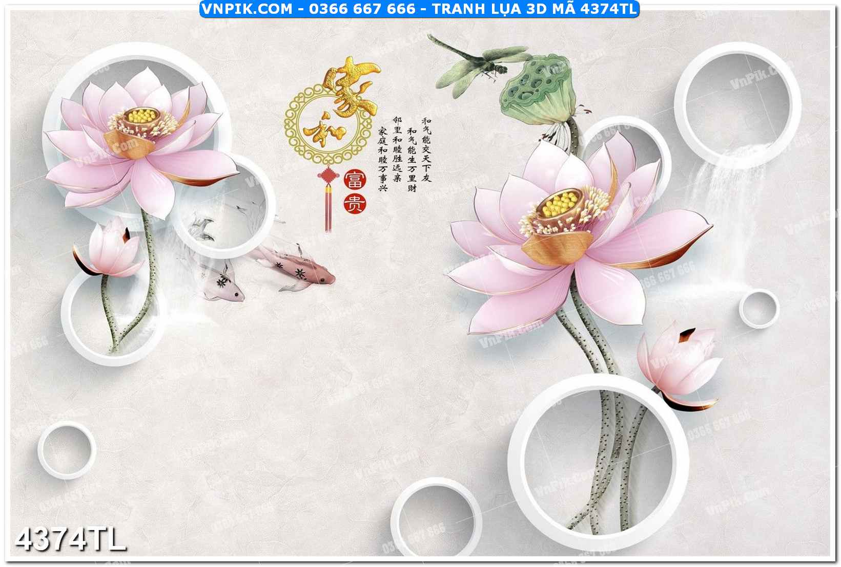 Tranh lụa 3D – Tranh trang trí dán tường 4374TL