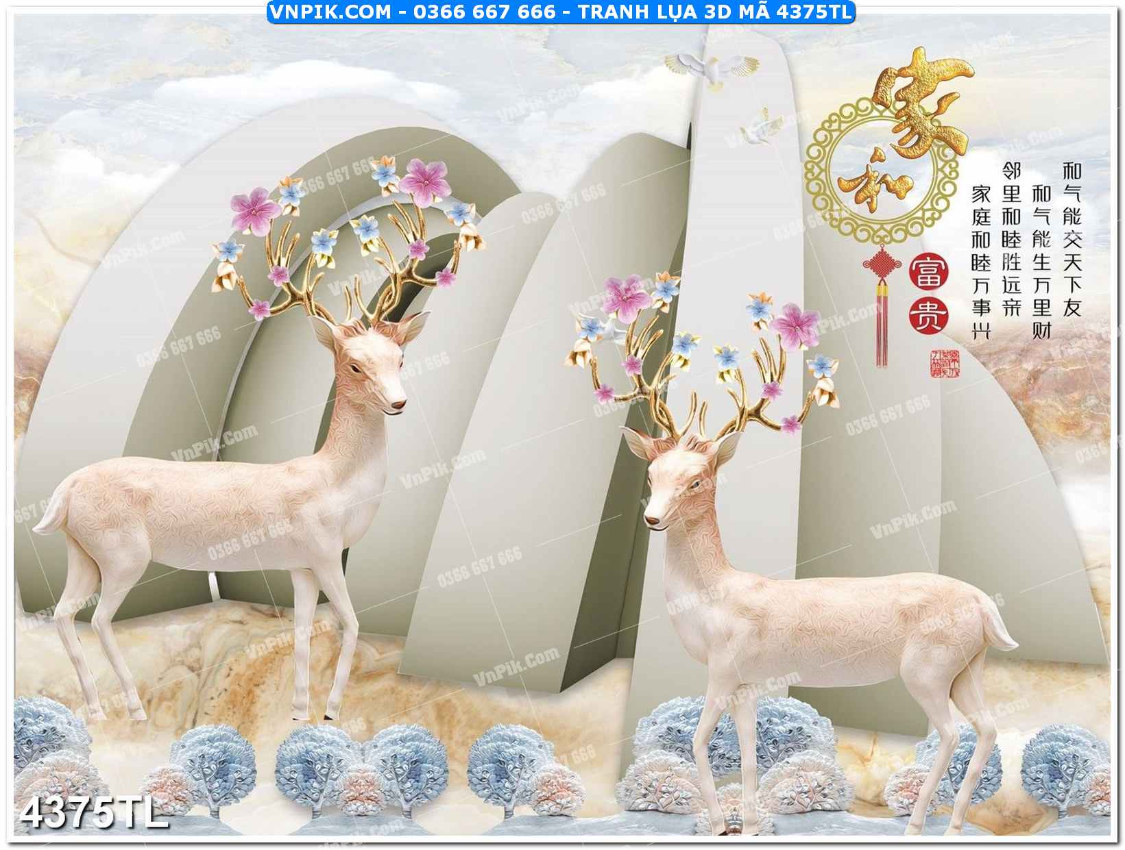 Tranh lụa 3D – Tranh trang trí dán tường 4375TL