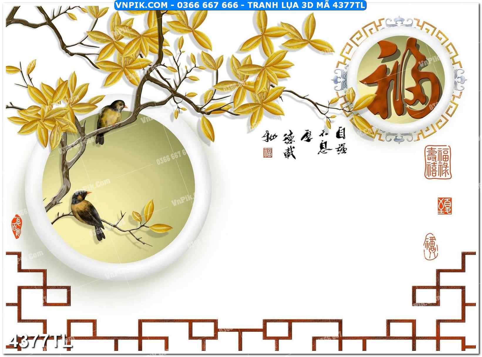 Tranh lụa 3D – Tranh trang trí dán tường 4377TL