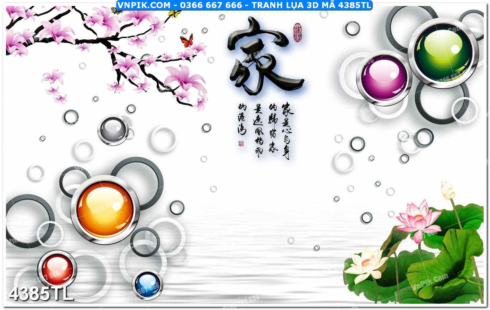 Tranh lụa 3D – Tranh trang trí dán tường 4385TL