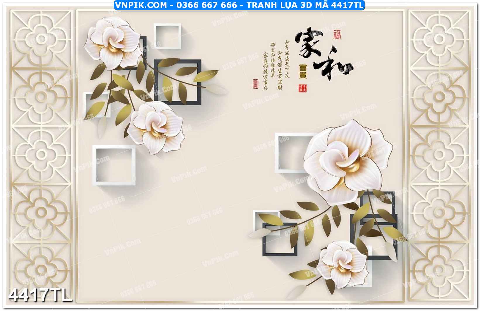 Tranh lụa 3D – Tranh trang trí dán tường 4417TL