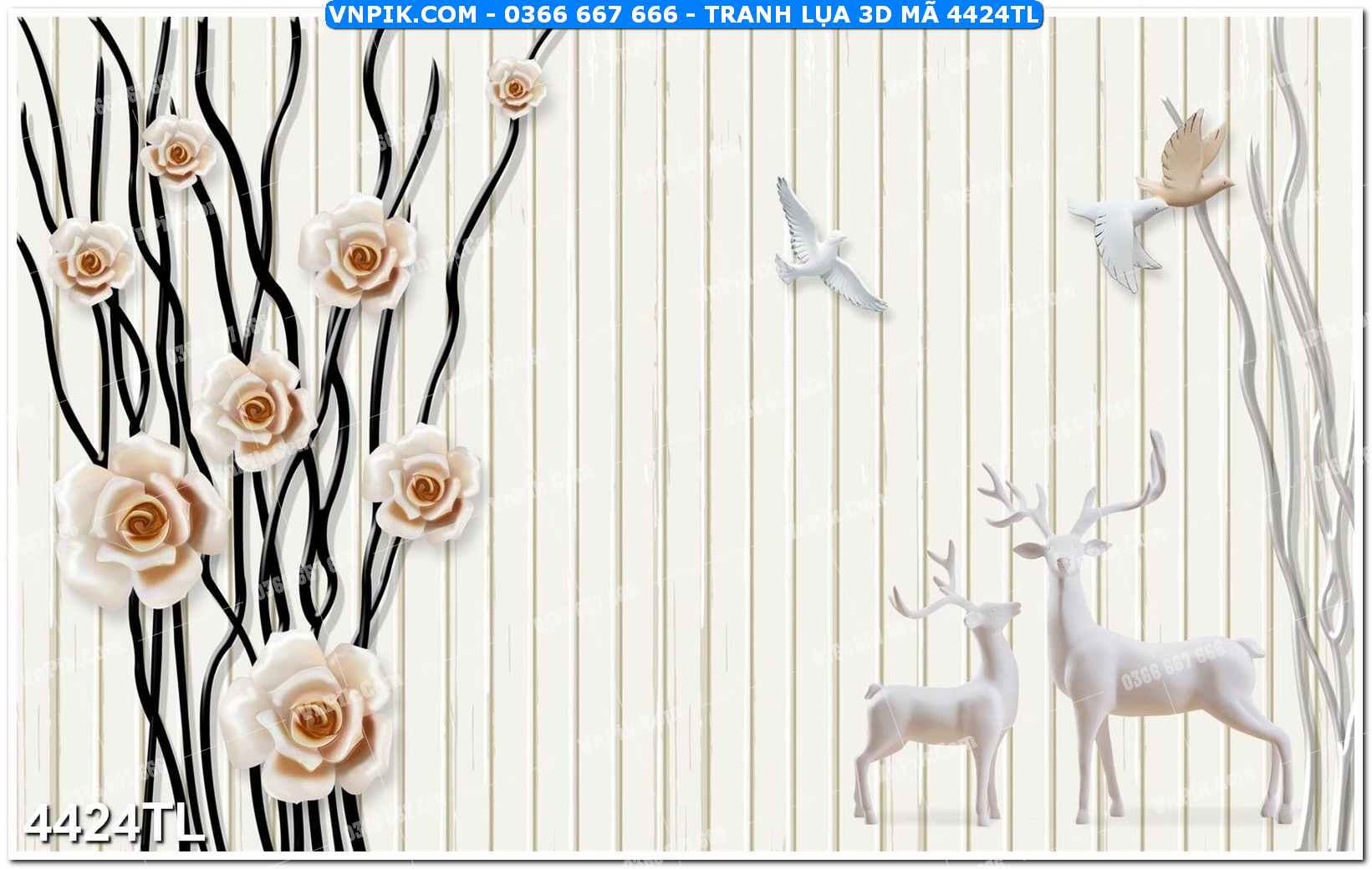 Tranh lụa 3D – Tranh trang trí dán tường 4424TL